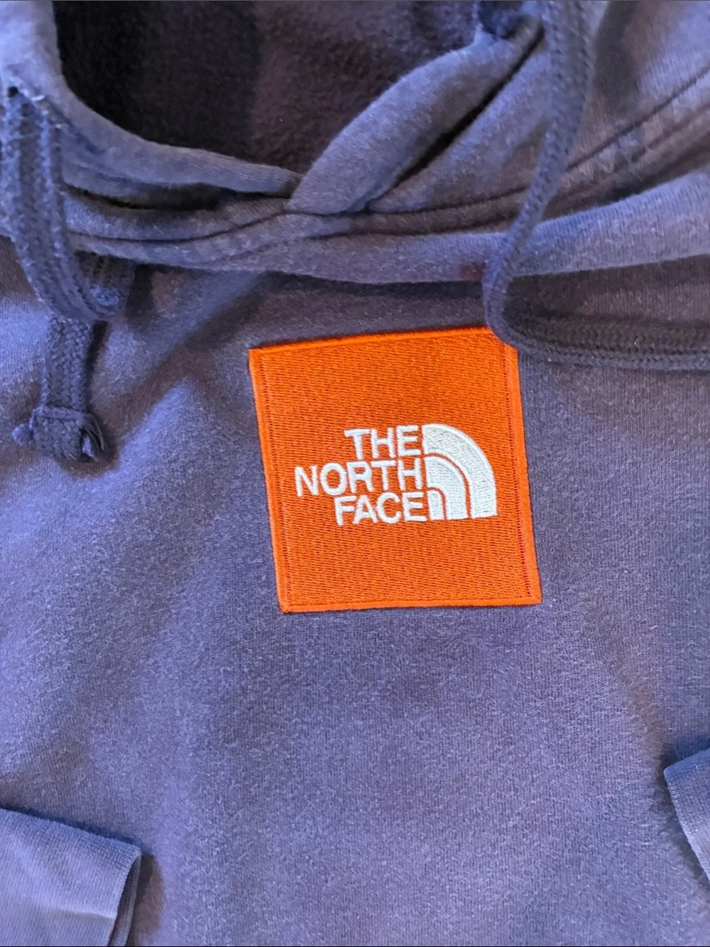 The North Face Men's Purple Crewneck Hoodie with Orange Logo Patch